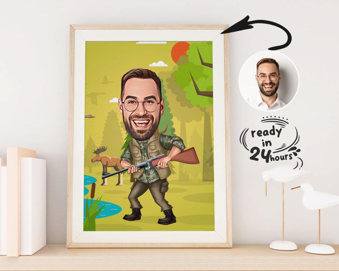 Custom Hunter Cartoon Portrait, Hunter Portrait, Gift for Hunter ...