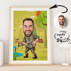 Custom Hunter Cartoon Portrait, Hunter Portrait, Gift for Hunter, Hunter Caricature, Unique Hunter Gift, Hunter Caricature from Photo