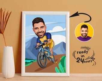 Custom Cyclist Cartoon Portrait, Cyclist Portrait, Gift for Cyclist, Cyclist Caricature, Custom Caricature, Biker Caricature from Photo
