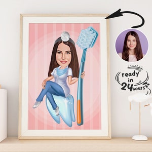 Retrato de dentista personalizado, retrato de dentista, regalo para dentista, caricatura de dentista a partir de una foto, regalo divertido de caricatura de dentista.