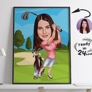Custom Golfer Cartoon Portrait, Golfer Portrait, Gift for Golfer, Golfer Caricature, Caricature from Photo, Golfer Cartoon, Funny Golfer