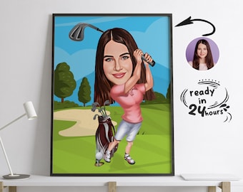 Custom Golfer Cartoon Portrait, Golfer Portrait, Gift for Golfer, Golfer Caricature, Caricature from Photo, Golfer Cartoon, Funny Golfer