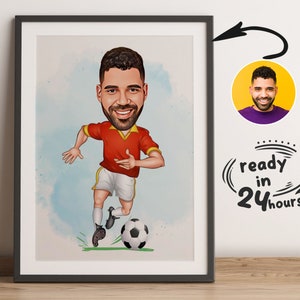 Custom Soccer Player Cartoon Portrait, Soccer Caricature, Soccer Gift, Footballer Cartoon, Soccer Portrait, Custom Caricature from Photo