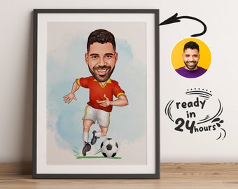 Custom Soccer Player Cartoon Portrait, Soccer Caricature, Soccer Gift, Footballer Cartoon, Soccer Portrait, Custom Caricature from Photo