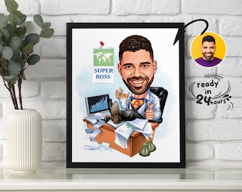 Custom Super Boss Cartoon Portrait, Super Boss Caricature, Gift for Male Boss, Boss Cartoon, Funny Boss, Boss Caricature from Photo