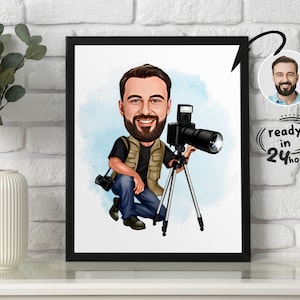 Ritratto di un fotografo personalizzato, ritratto di un fotografo, regalo per un fotografo, caricatura di un fotografo, caricatura di un fotografo da una foto