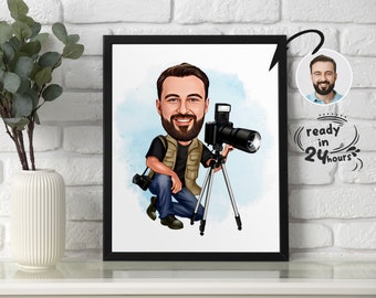 Custom Photographer Cartoon Portrait, Photographer Portrait, Photographer Gift, Photographer Caricature, Photographer Caricature from Photo