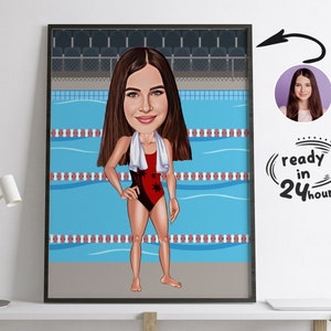 Aangepaste zwemmer cartoonportret, zwemmer karikatuur, zwemmer cadeau, zwemmer cartoon, zwemmer portret, aangepaste karikatuur van foto, zwemmer