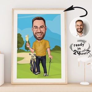 Custom Golfer Cartoon Portrait, Golfer Portrait, Gift for Golfer, Golfer Caricature, Caricature from Photo, Golfer Cartoon, Funny Golfer
