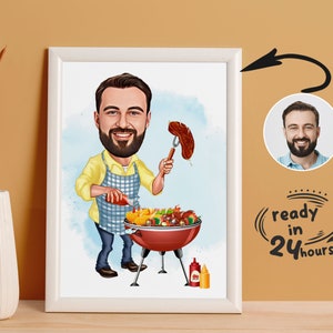 Custom BBQ Cartoon Portrait, BBQ Portrait, Gift for Barbecue Lover, Barbecue Caricature, Unique Barbecue Gift, BBQ Caricature from Photo