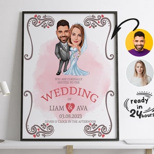 Custom Wedding Cartoon Portrait, Couple Portrait, Couple Gift, Wedding Caricature, Wedding Portrait, Custom Caricature, Wedding Invitation