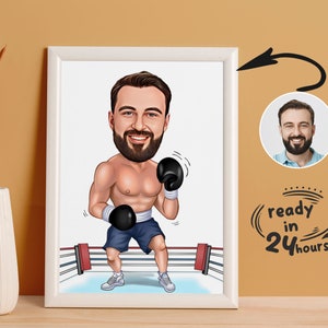 Retrato de boxeador personalizado, caricatura de boxeador, regalo de boxeador, caricatura de luchador, retrato de boxeador, caricatura de boxeador a partir de una foto, dibujo divertido de boxeador