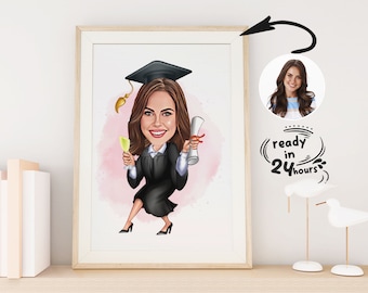 Custom Graduation Cartoon Portrait, Graduation Portrait, Graduation Gift, Graduation Cartoon, Graduation Caricature, Caricature from Photo