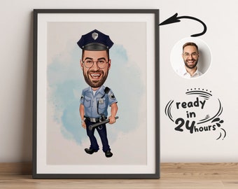 Anpassat polistecknat porträtt, polisporträtt, polisgåva, poliskarikatur, karikatyr från foto, poliskarikatyr