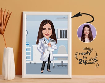 Benutzerdefinierte Frau Doktor Cartoon Portrait, Doktor Porträt, Doktor Karikatur, Geschenke für Doktor, Frauen Doktor Geschenk, Doktor Cartoon Zeichnung