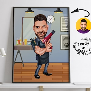 Custom Barber Cartoon Portrait, Barber Portrait, Gift for Barber, Barber Caricature, Barber Caricature from Photo, Funny Barber Cartoon
