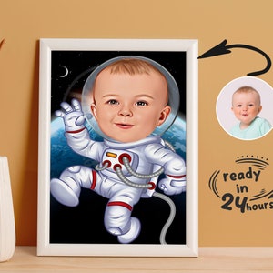 Retrato de astronauta personalizado, regalo para niños, caricatura de astronauta, caricatura personalizada