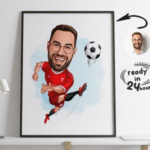 Aangepaste voetbalster cartoonportret, voetbalkarikatuur, voetbalcadeau, voetbalster cartoon, voetbalportret, aangepaste karikatuur van foto