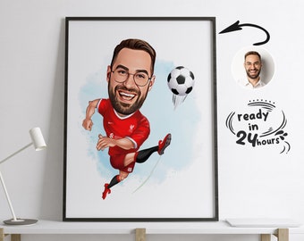 Custom Soccer Player Cartoon Portrait, Soccer Caricature, Soccer Gift, Footballer Cartoon, Soccer Portrait, Custom Caricature from Photo
