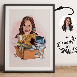 Aangepaste vrouwelijke baas cartoon portret, baas portret, cadeaus voor baas, baas karikatuur, baas dame cartoon, grappige baas dame karikatuur, baas kunst