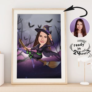 Custom Woman Halloween Cartoon Portrait, Halloween Portrait, Halloween Gift, Halloween Caricature, Custom Caricature, Caricature from Photo