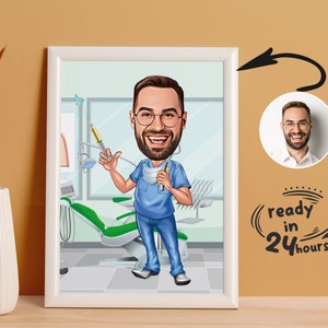 Custom Male Dentist Cartoon Portrait, Dentist Portrait, Gift for Dentist , Dentist Caricature, Caricature from Photo, Funny Dentist Drawing