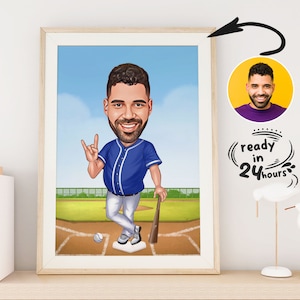 Personalized Baseball Player Cartoon Portrait, Baseball Caricature, Gift for Baseball Player, Baseball Cartoon, Custom Caricature from Photo