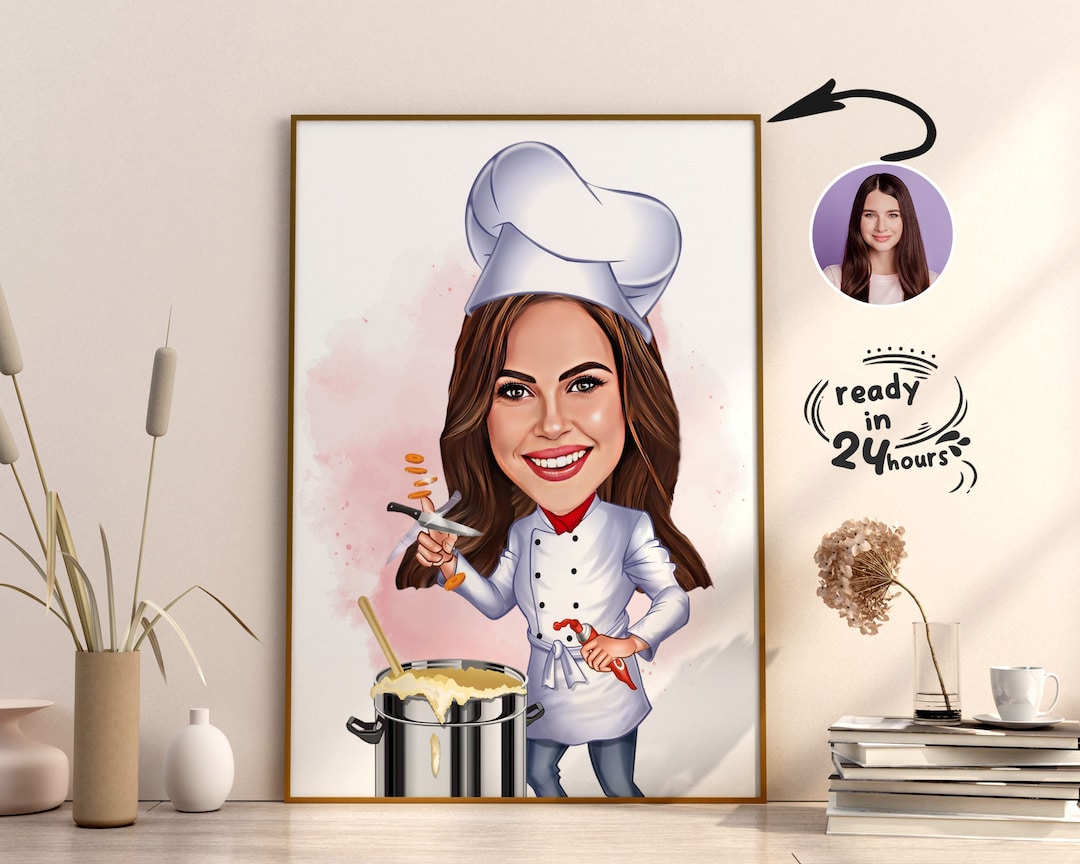 Custom Woman Chef Cartoon Portrait, Chef Caricature, Gift for Chef ...