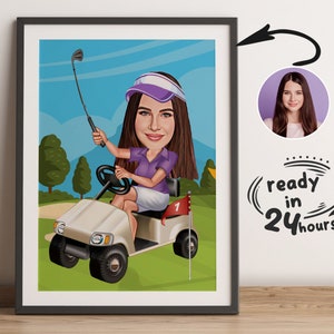 Benutzerdefinierte Golfer Cartoon Portrait, Golfer Portrait, Geschenk für Golfer, Golfer Karikatur, Karikatur vom Foto, Golfer Cartoon, lustiger Golfer