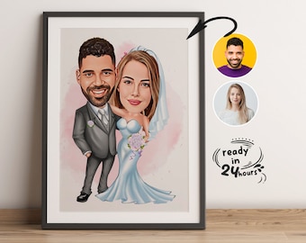 Hochzeitskarikatur für Paar, Hochzeitskarikatur, Geschenk für Paar, Hochzeitskarikatur vom Foto, Hochzeitskarikatur Portrait, Hochzeitsportrait