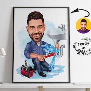 Ritratto di un idraulico personalizzato, caricatura di un idraulico, regalo di un idraulico, cartone animato di un idraulico, caricatura di un idraulico da foto, regalo divertente di un idraulico