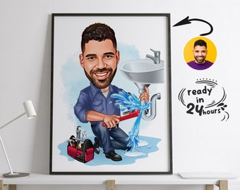 Custom Plumber Cartoon Portrait, Plumber Caricature, Plumber Gift, Plumber Cartoon, Plumber Caricature from Photo, Funny Plumber Gift