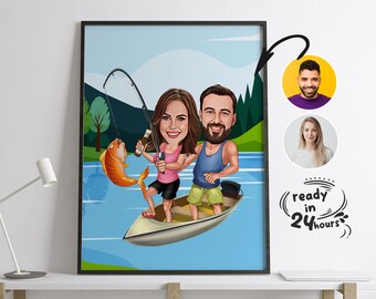 Custom Couple Cartoon Portrait, Couple Portrait, Couple Gift, Couple Caricature, Valentine's Day Gift, Custom Caricature, Anniversary Gift