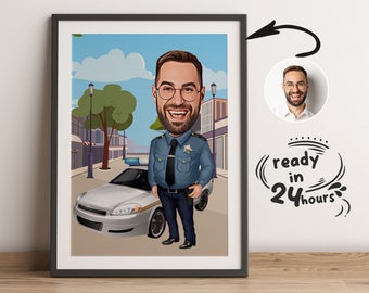 Anpassat polistecknat porträtt, polisporträtt, polisgåva, poliskarikatur, karikatyr från foto, poliskarikatyr