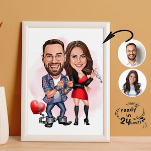 Niestandardowy portret pary z kreskówki, portret pary, prezent dla pary, karykatura pary, prezent na walentynki, niestandardowa karykatura, prezent rocznicowy