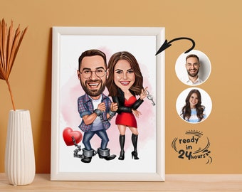 Custom Couple Cartoon Portrait, Couple Portrait, Couple Gift, Couple Caricature, Valentine's Day Gift, Custom Caricature, Anniversary Gift