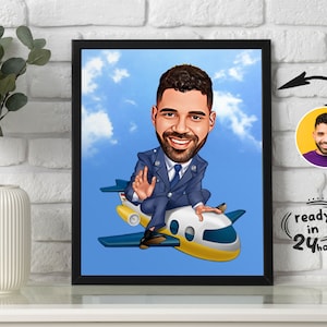 Custom Pilot Cartoon Portrait, Pilot Portrait, Pilot Gift, Pilot Caricature, Unique Pilot Cartoon Drawing, Pilot Gift Idea, Funny Pilot Draw