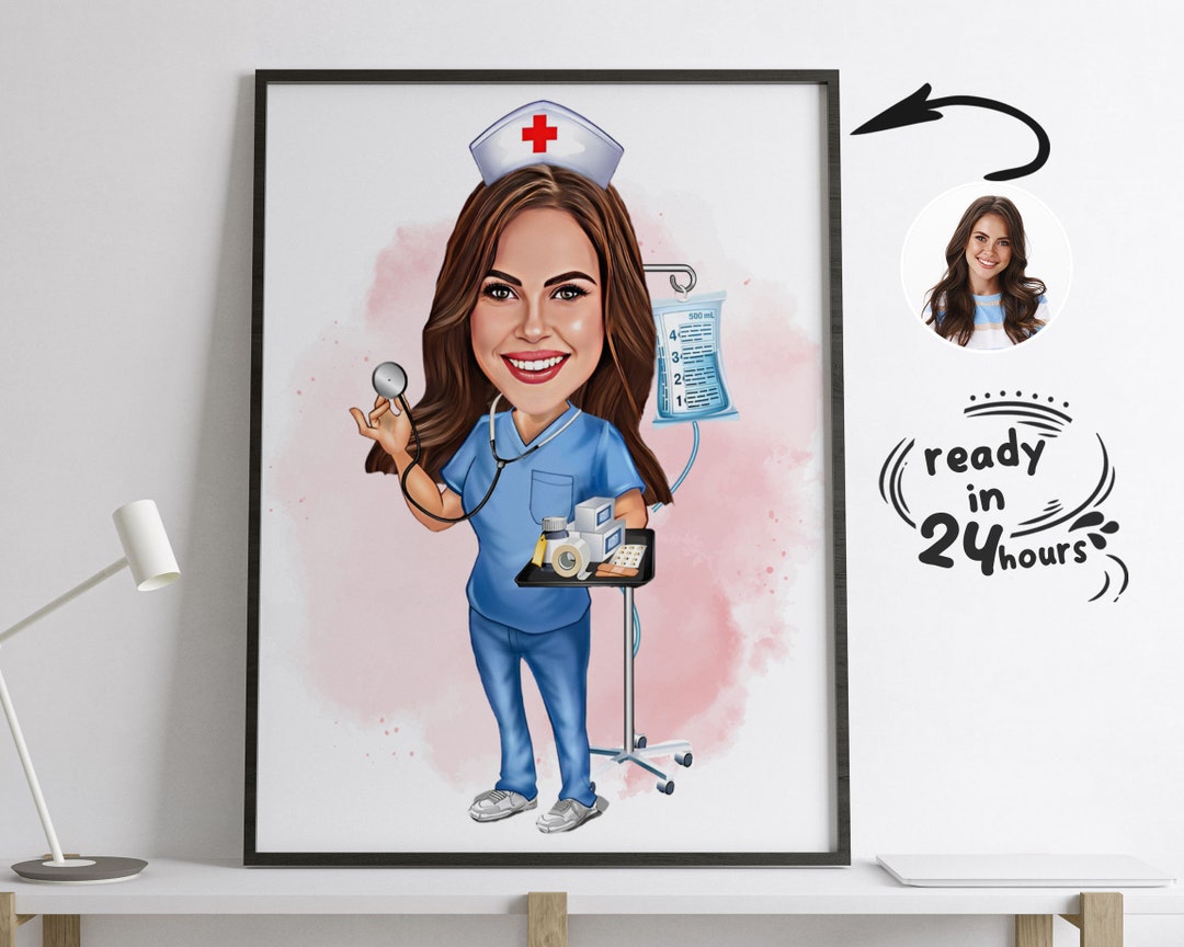 Custom Nurse Cartoon Portrait, Nurse Portrait, Gift for Nurse, Custom ...