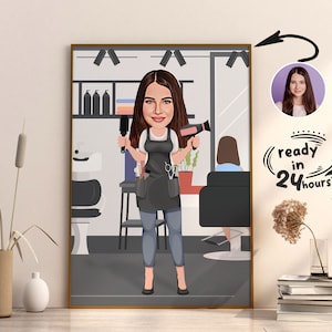 Personalisiertes weibliches Friseur-Karikatur-Porträt, Friseur-Digital-Porträt, Friseur-Geschenk, Friseur-Karikatur, Karikaturzeichnung