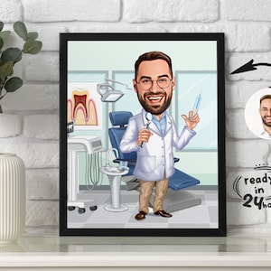 Benutzerdefinierte männliche Zahnarzt Cartoon Porträt, Zahnarzt Porträt, Geschenk für Zahnarzt, Zahnarzt Karikatur, Karikatur vom Foto, lustige Zahnarzt Zeichnung