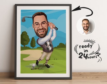 Personalized Golfer Cartoon Portrait, Golfer Caricature, Gift for Golfer, Golfer Gift, Golfer Cartoon, Custom Cartoon, Caricature Drawing