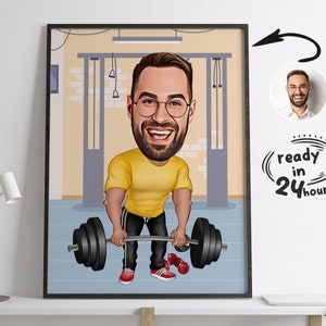 Retrato de dibujos animados de fitness personalizado, caricatura de fitness, regalo para levantadores de pesas, caricatura de levantadores de pesas, dibujos animados de fitness, dibujos animados personalizados