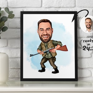 Retrato de dibujos animados de cazador personalizado, retrato de cazador, regalo para cazador, caricatura de cazador, regalo único de cazador, caricatura de cazador a partir de una foto