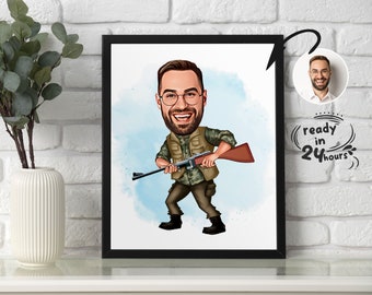 Custom Hunter Cartoon Portrait, Hunter Portrait, Gift for Hunter, Hunter Caricature, Unique Hunter Gift, Hunter Caricature from Photo