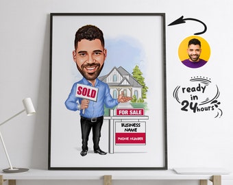 Custom Realtor Cartoon Portrait, Realtor Caricature, Realtor Gift, Real Estate Cartoon, Realtor Portrait, Realtor Caricature from Photo