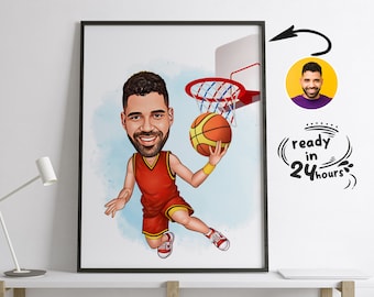 Custom Basketball Player Cartoon Portrait, Basketball Caricature, Gift for Basketball Player, Basketball Portrait, Caricature from Photo