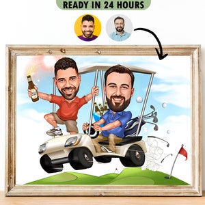 Custom Golfer Buddy Cartoon Portrait, Golfer Caricature, Gift for Golfer, Golfer Gift, Golfer Cartoon, Custom Cartoon, Caricature Drawing