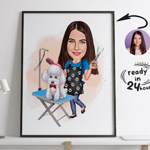 Custom Pet Groomer Cartoon Portrait, Pet Groomer Caricature, Gift for Pet Groomer, Pet Groomer Cartoon, Caricature from Photo,