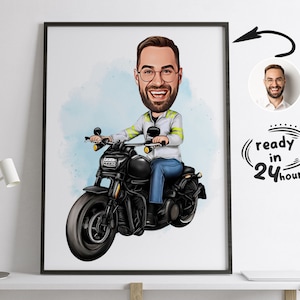 Retrato de caricatura de motociclista personalizado, retrato de motociclista, regalo para motociclista, caricatura de motociclista, caricatura de foto