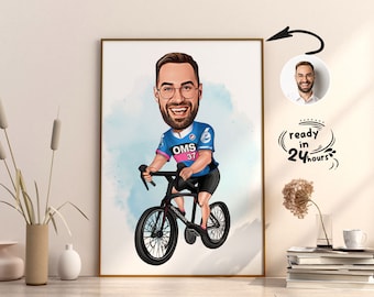 Retrato de ciclista personalizado, retrato de motociclista, regalo de ciclista, caricatura de ciclista, caricatura personalizada, caricatura de foto